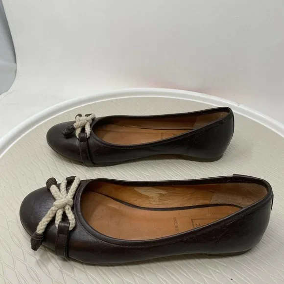 Hunter Women Ballet Flats Leather 36.5 6 6.5 Brown Leather Bow Shoes Round Toe - Picture 5 of 12